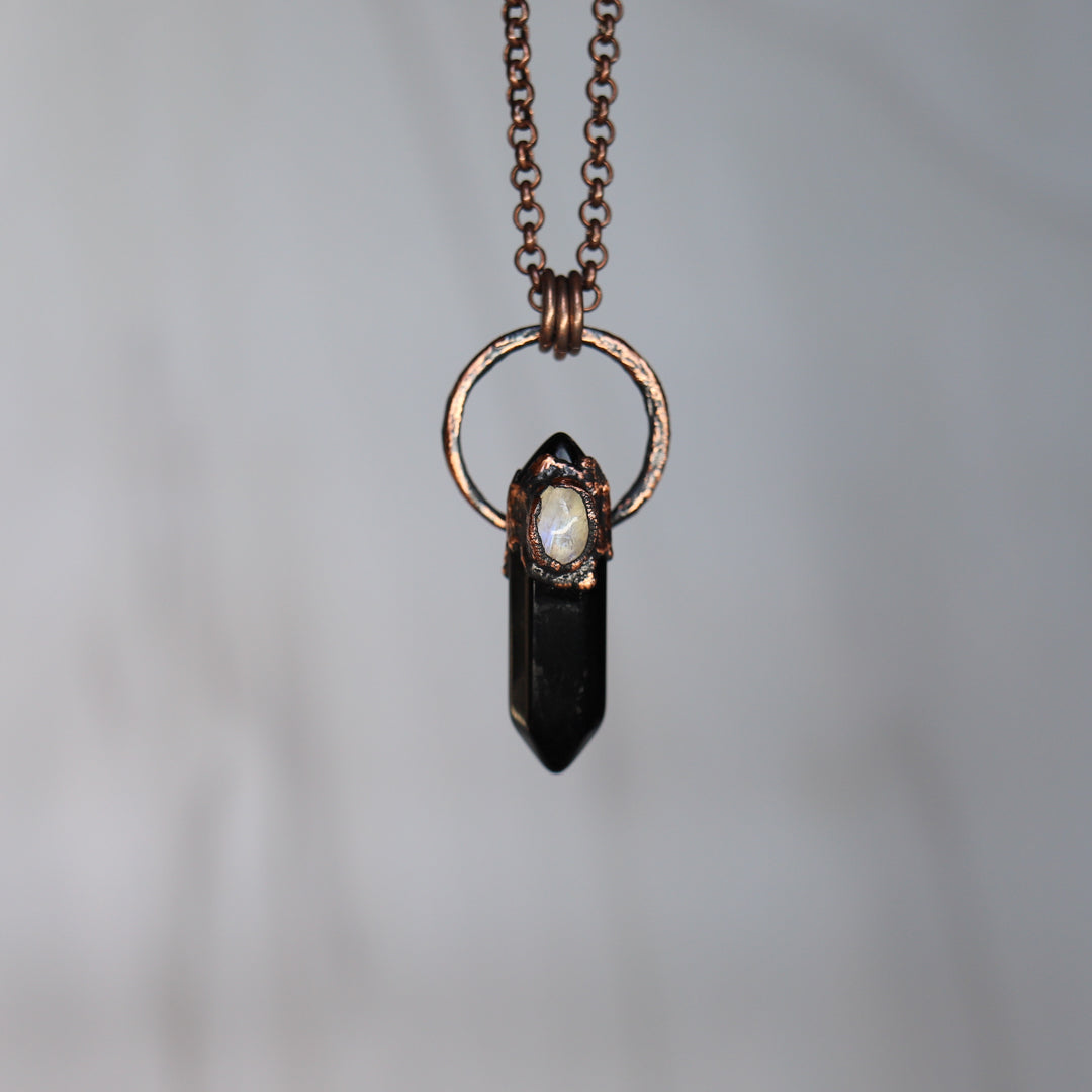 Obsidian & Rainbow Moonstone Necklace