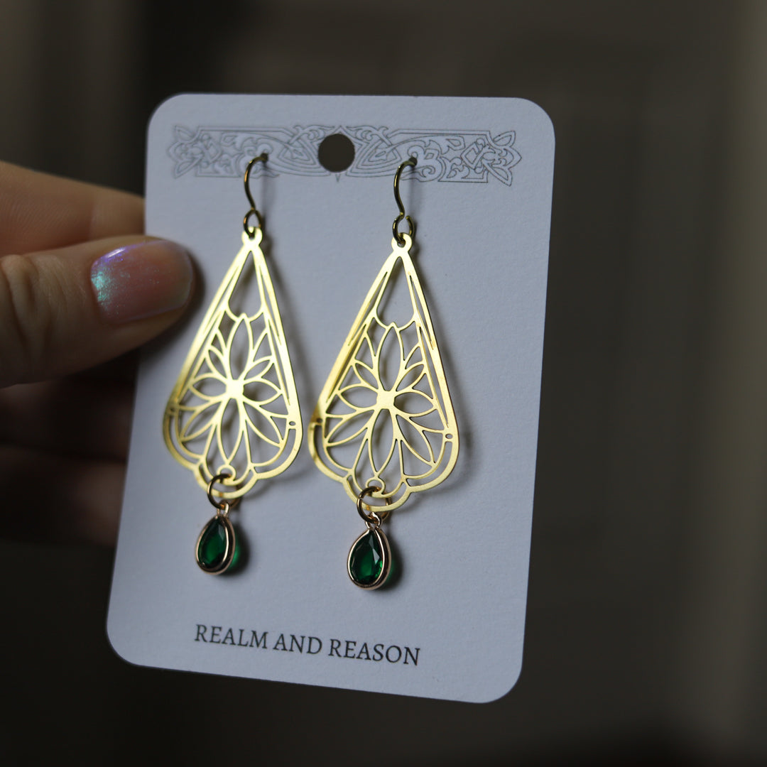 Ornate Emerald Drop Earrings