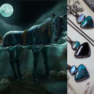 Three fantasy style crystal necklaces inspired by the Scottish myth of the Kelpie