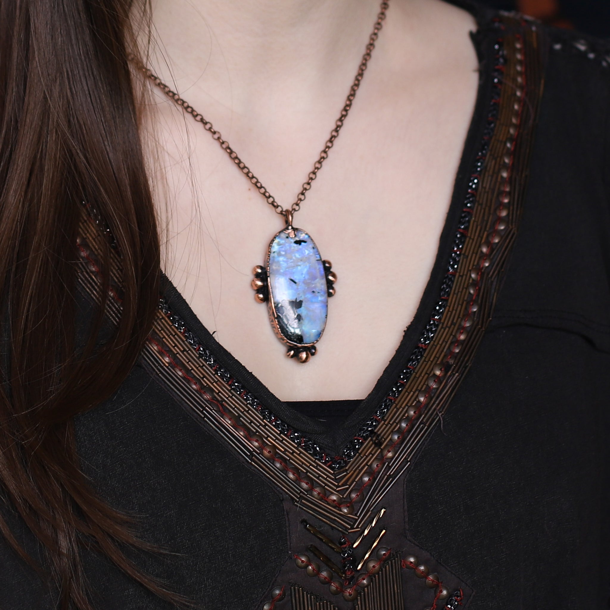 Moonstone/Black Tourmaline Neckace