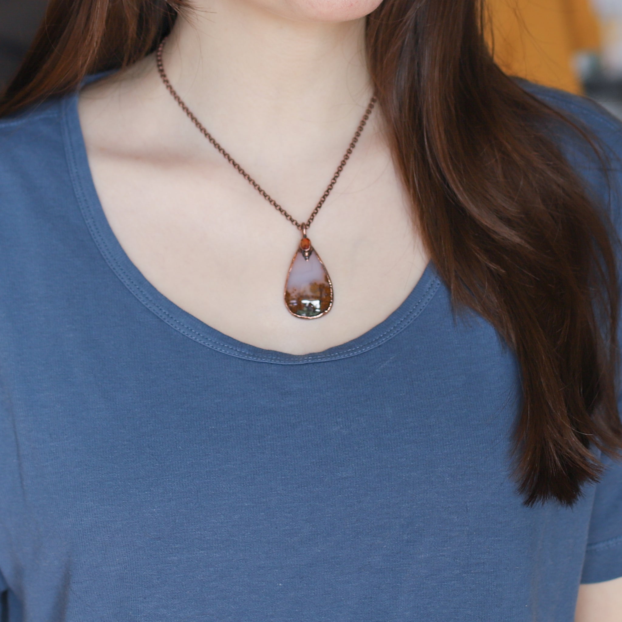 Moss Agate & Orange Sapphire Necklace