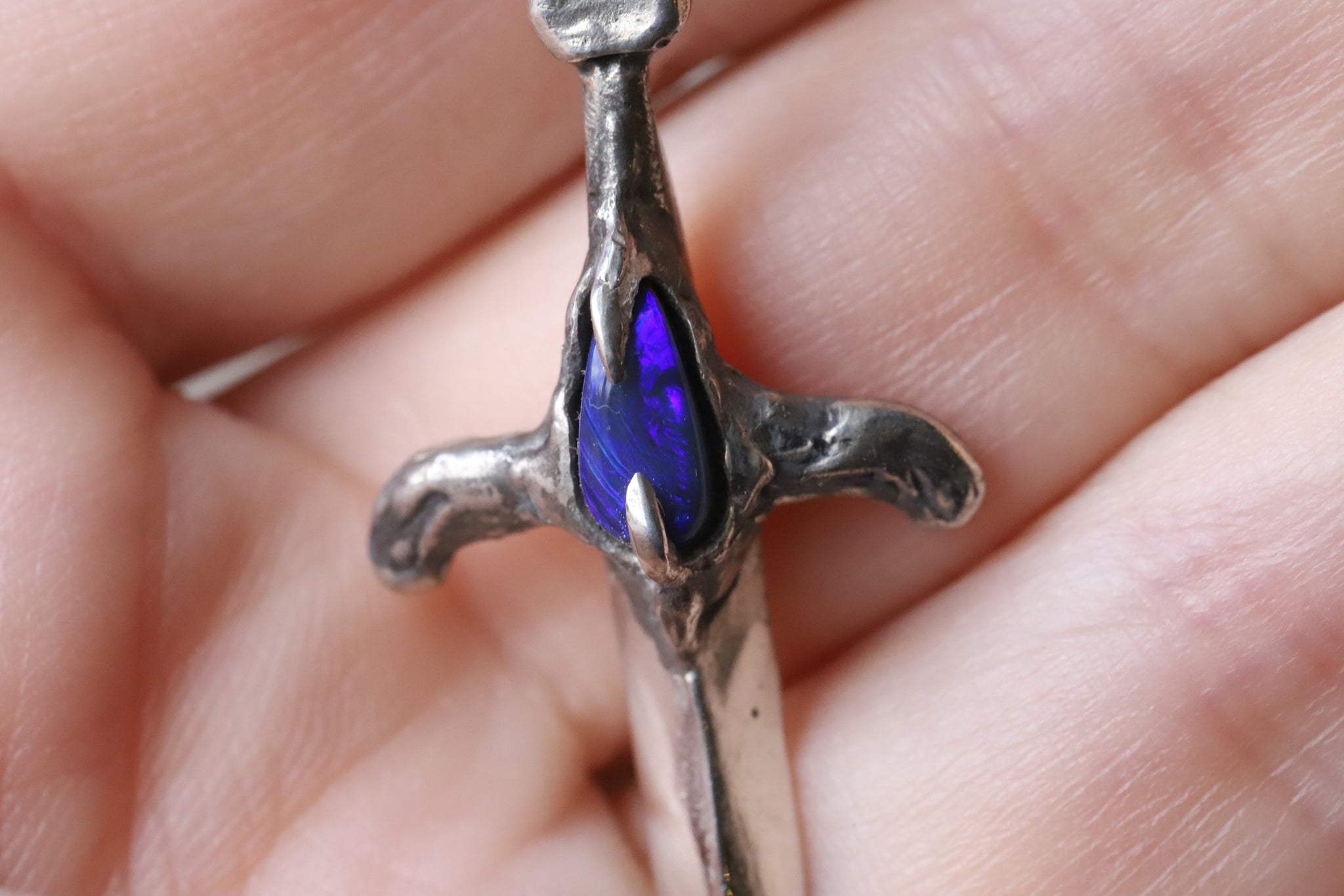 Silver Dagger Necklace - Australian Opal