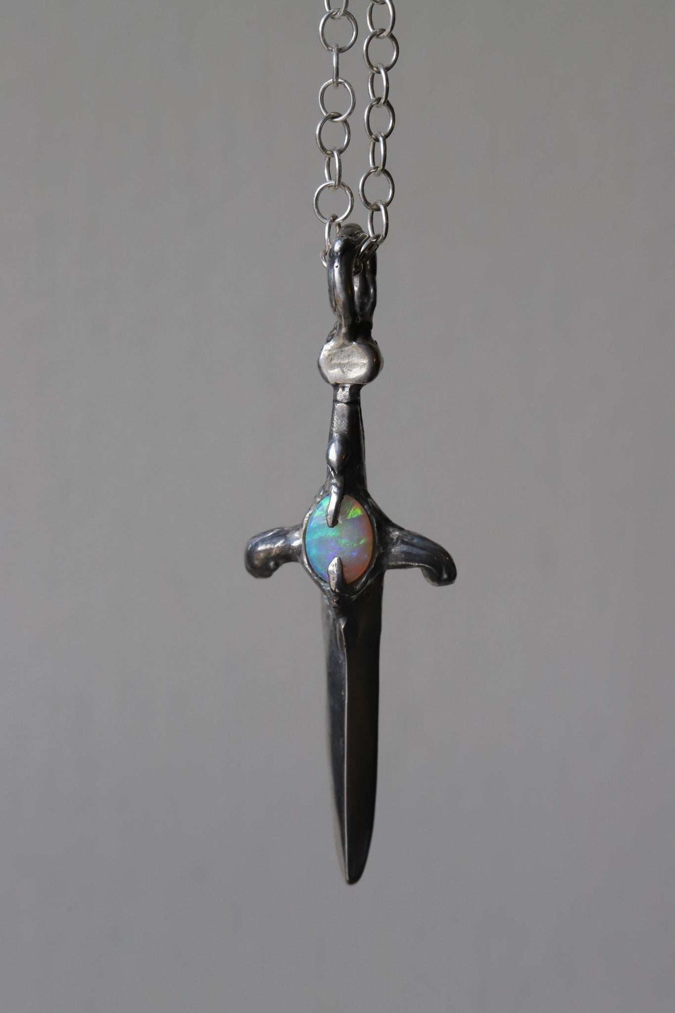Silver Dagger Necklace - Australian Boulder Opal