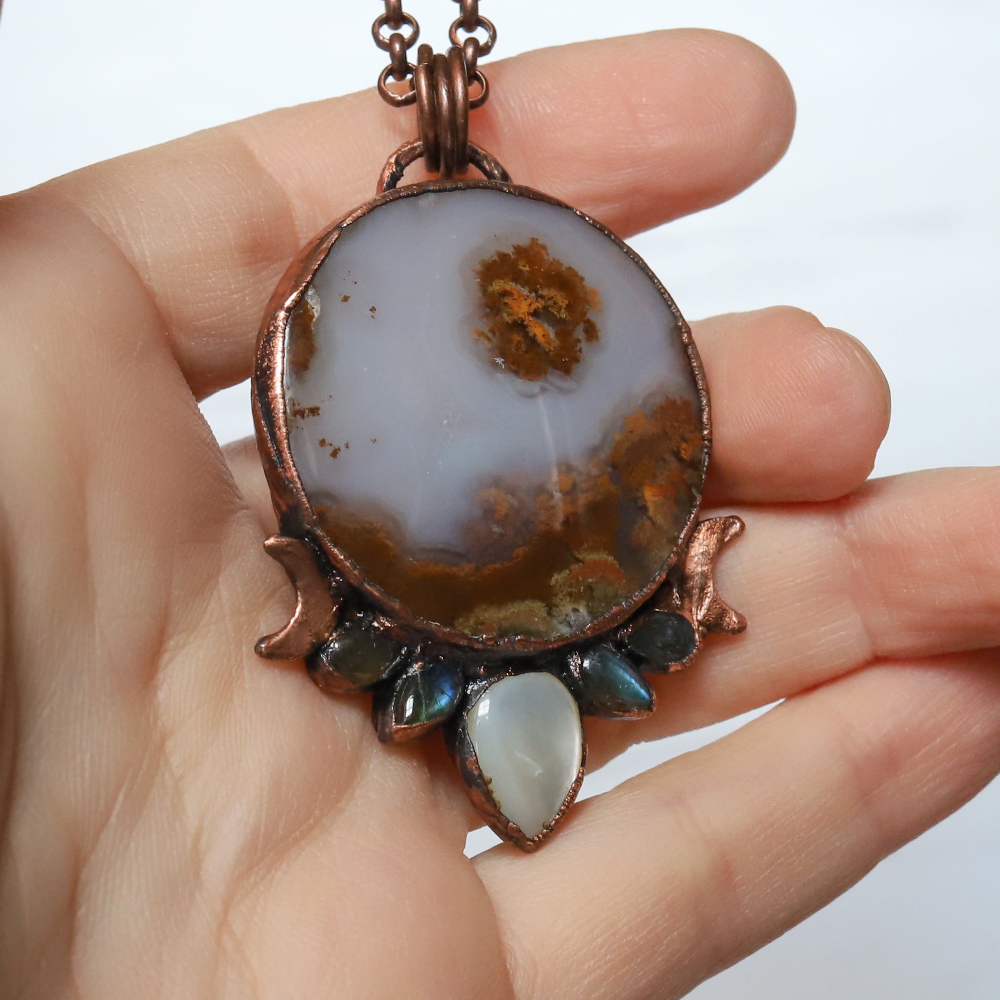 Moss Agate & Pearl Moon Phase Necklace
