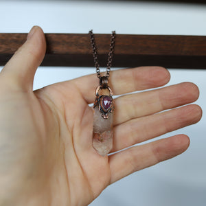 Pink Sapphire & Included Quartz Necklace