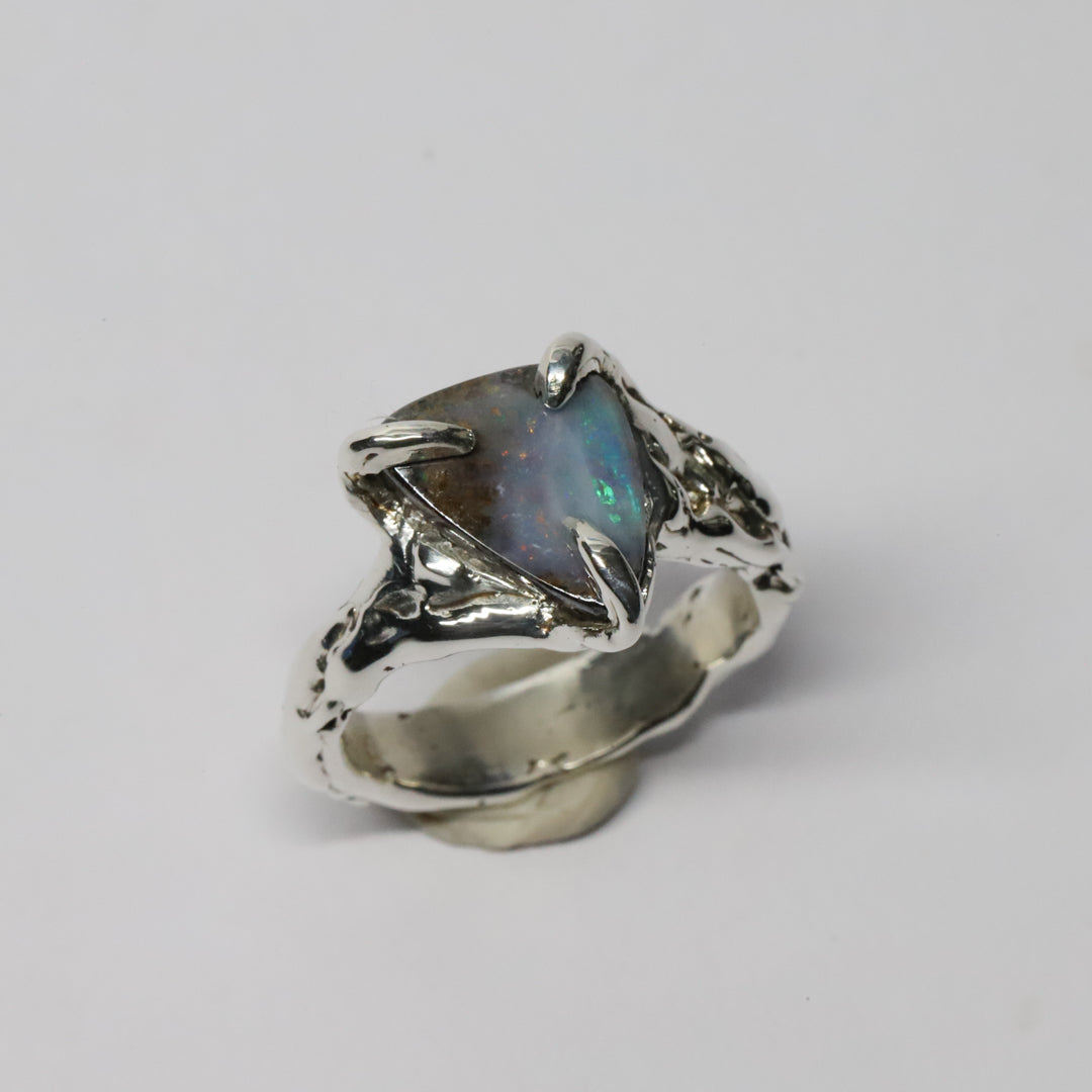 Sterling Silver & Boulder Opal Ring (size 6.25)