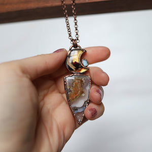 Amber Moon & Moss Agate Necklace (b)