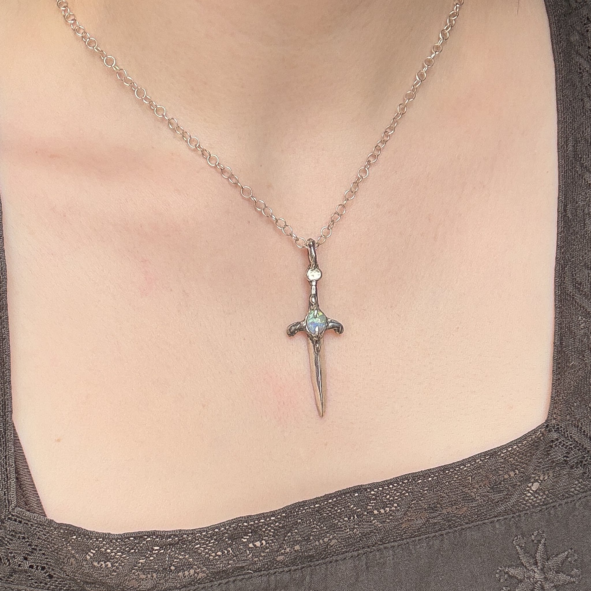 Silver Dagger Necklace - Australian Boulder Opal