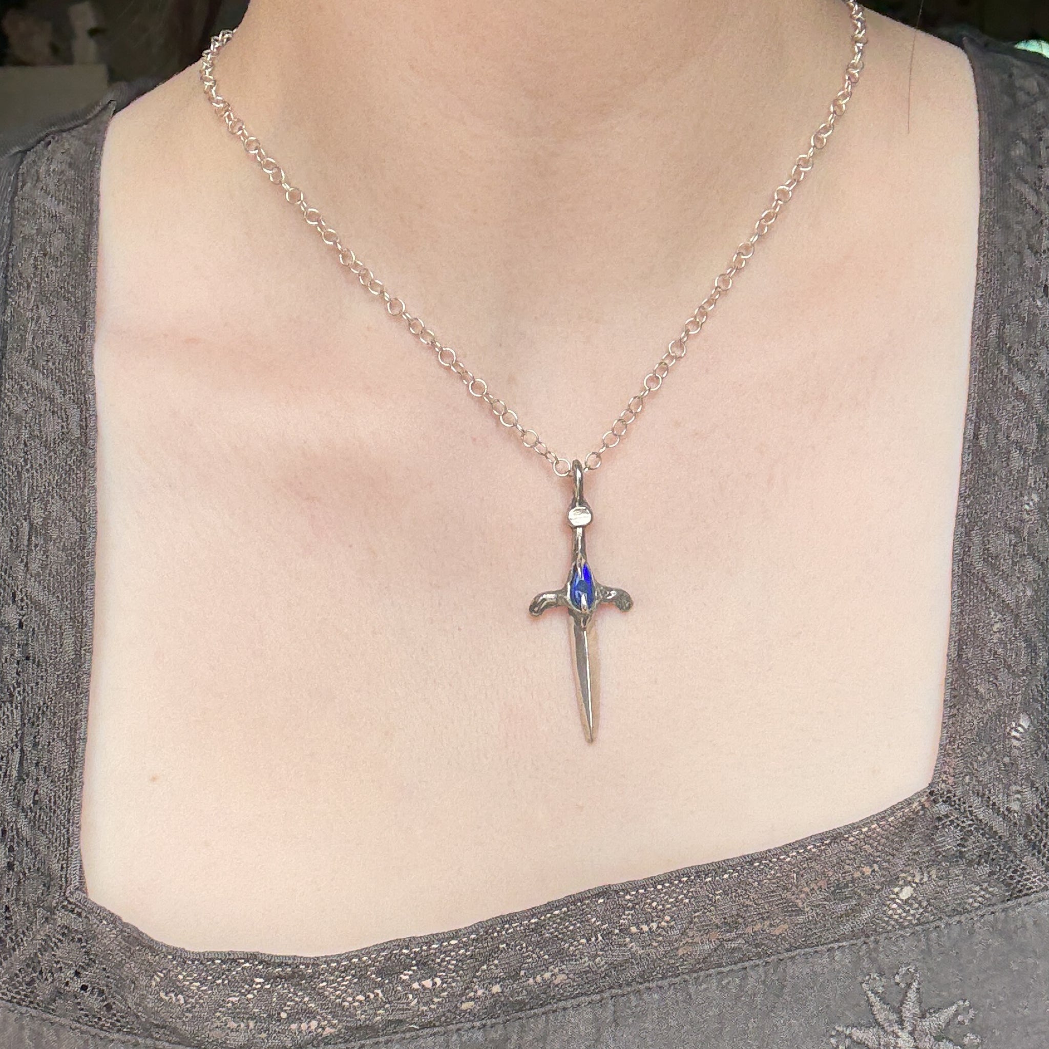 Silver Dagger Necklace - Australian Opal