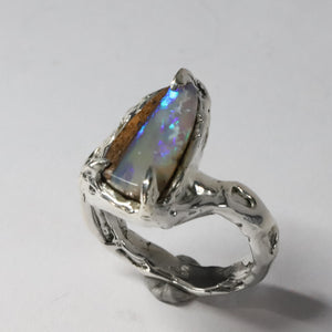 Sterling Silver Boulder Opal Ring, size 7.75