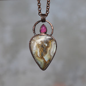 Moss Agate Pink Sapphire Necklace (c)