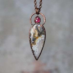 Moss Agate Pink Sapphire Necklace (b)