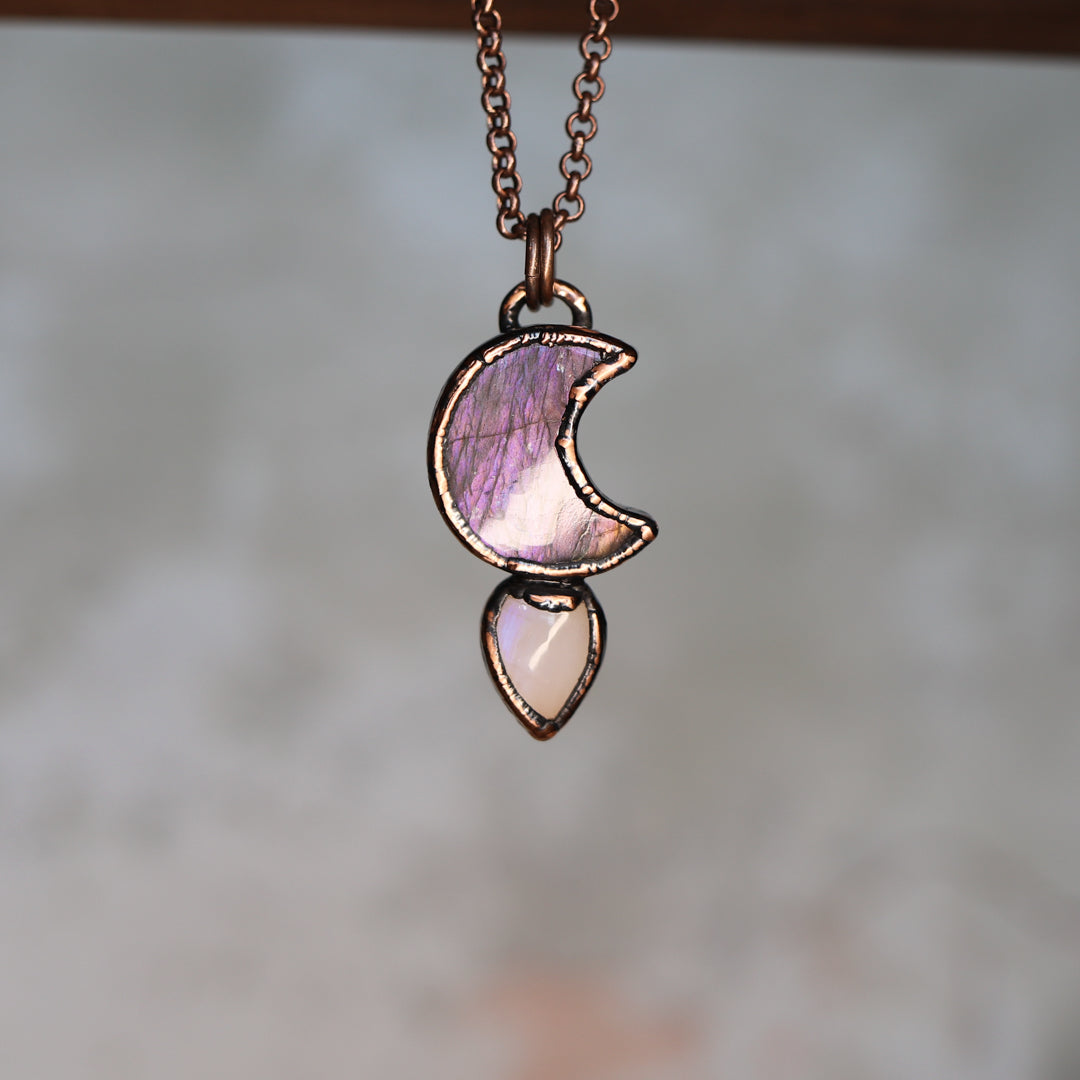 Purple Labradorite Moon Necklace