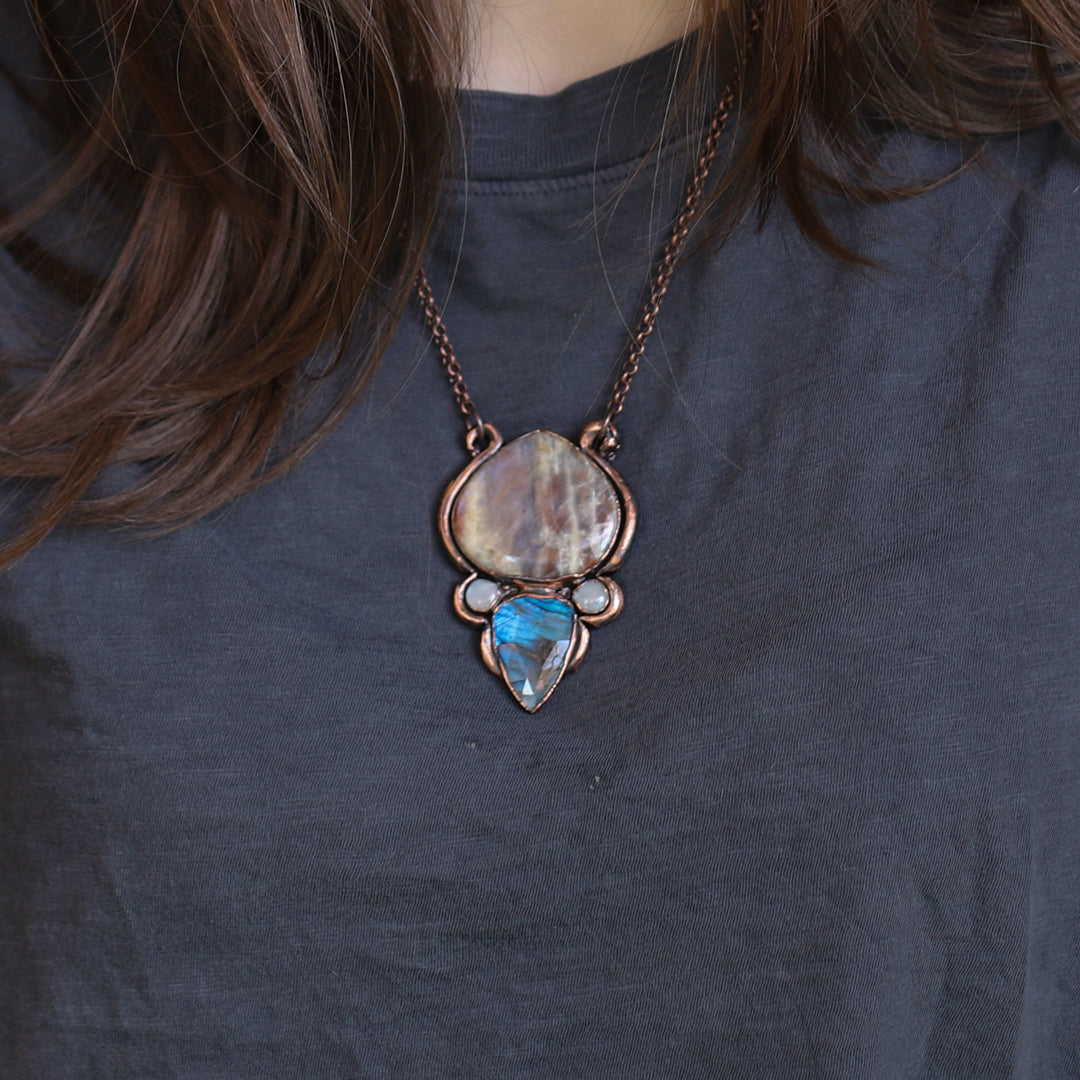 Sculpted Sunstone/Moonstone and Labradorite Necklace