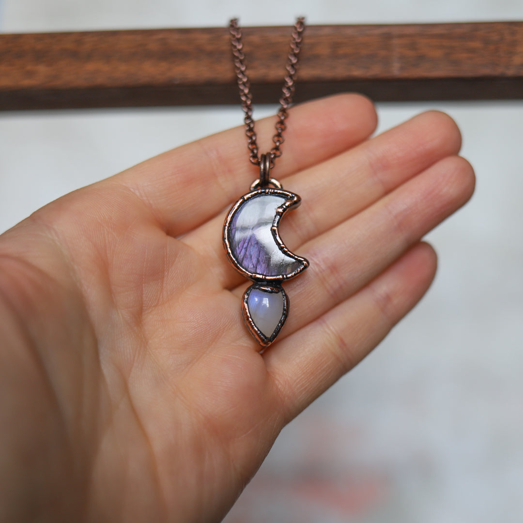 Purple Labradorite Moon Necklace