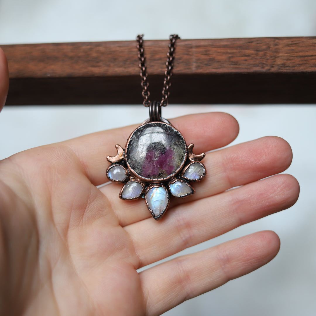Small Ruby Moon Phase necklace