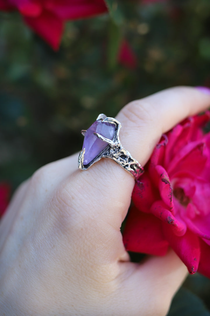 Faceted Amethyst Sterling Silver Ring size 8.5
