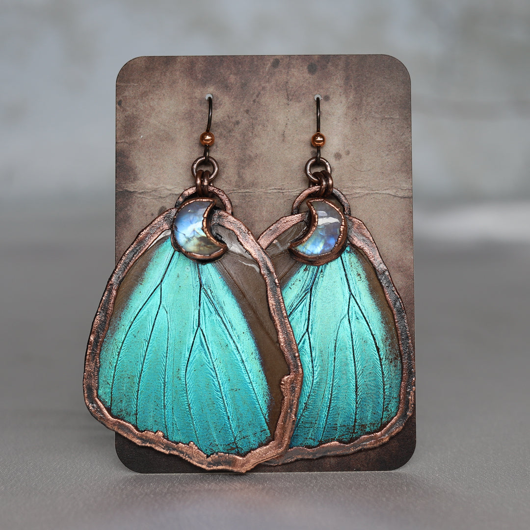 Blue Morpho & Moonstone Earrings