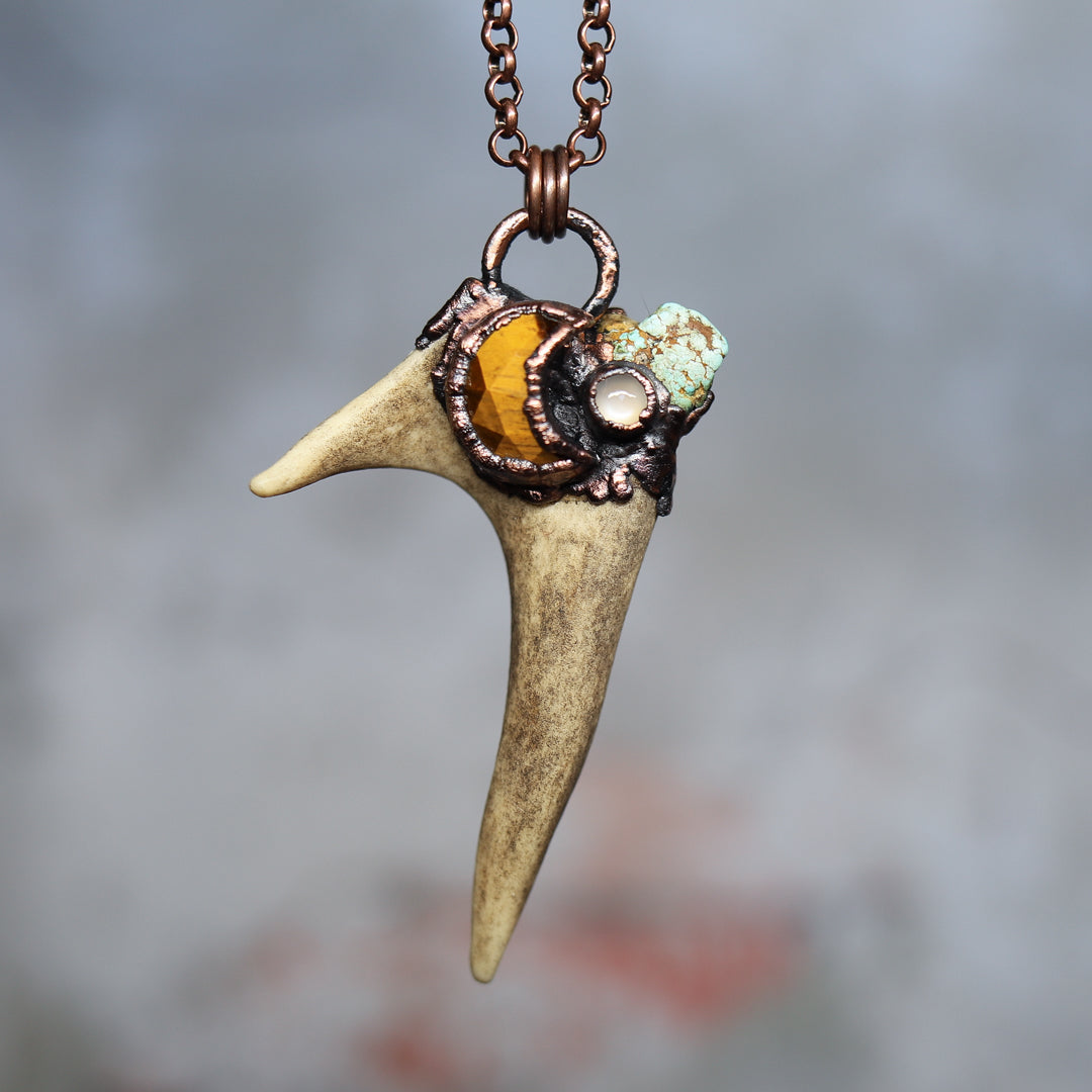 Tiger's Eye & Turquoise Antler Necklace