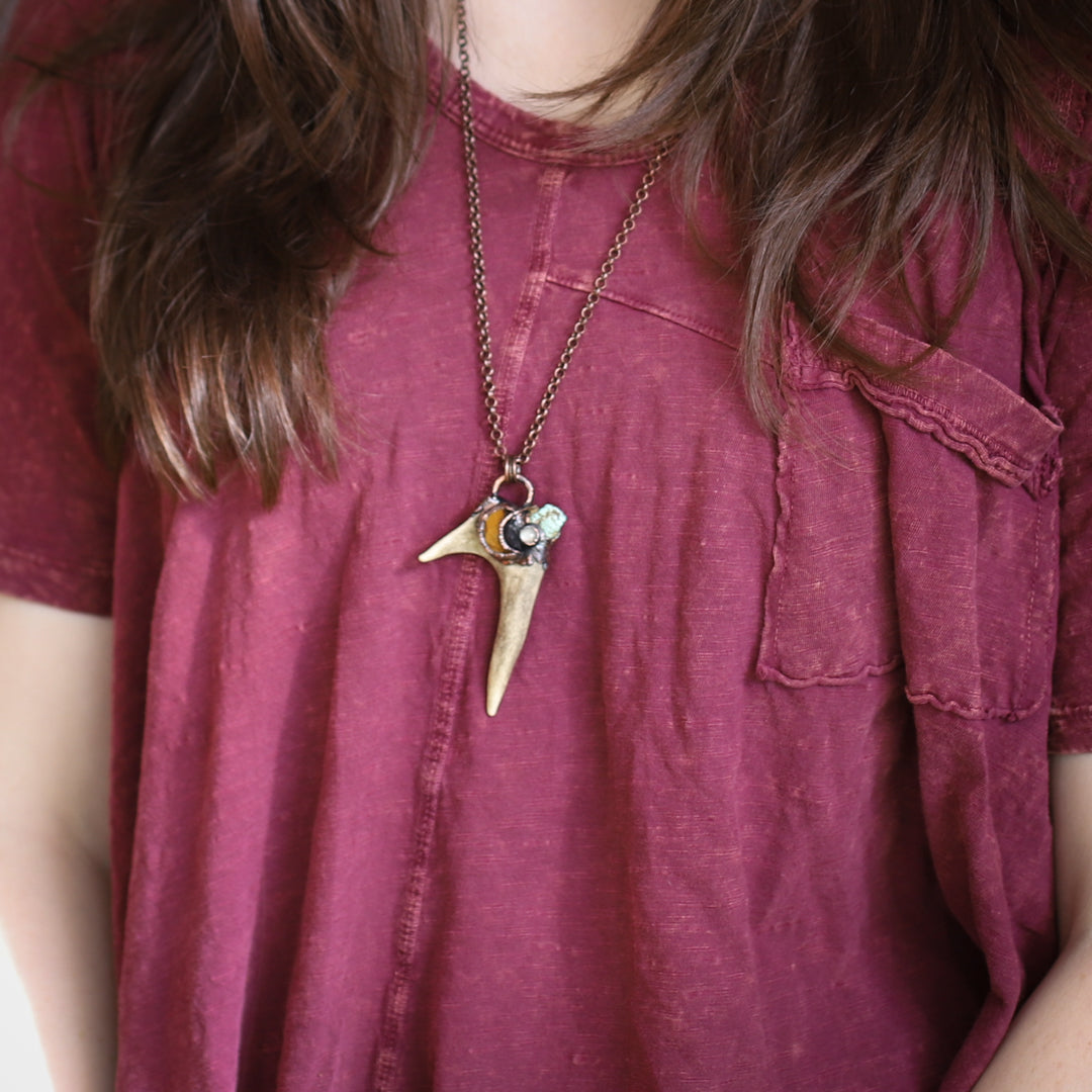 Tiger's Eye & Turquoise Antler Necklace