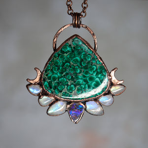 Rare Pattern Stalactite Malachite & Ammolite Necklace