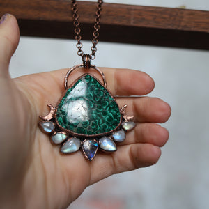 Rare Pattern Stalactite Malachite & Ammolite Necklace