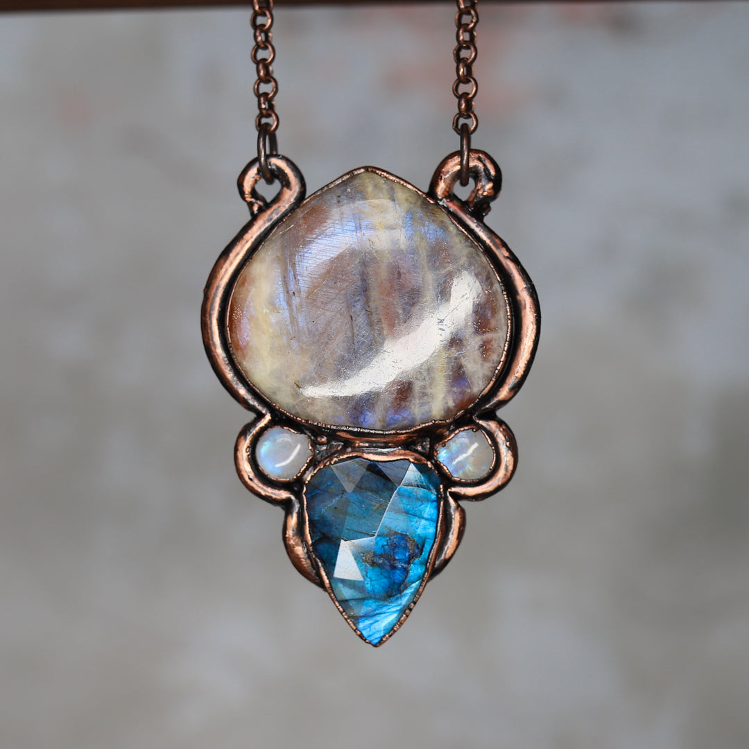 Sculpted Sunstone/Moonstone and Labradorite Necklace