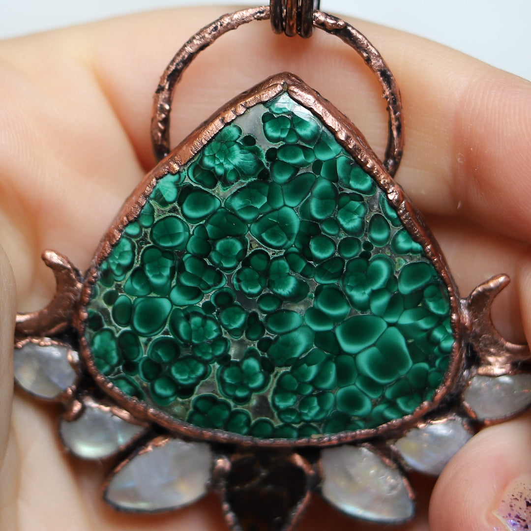 Rare Pattern Stalactite Malachite & Ammolite Necklace