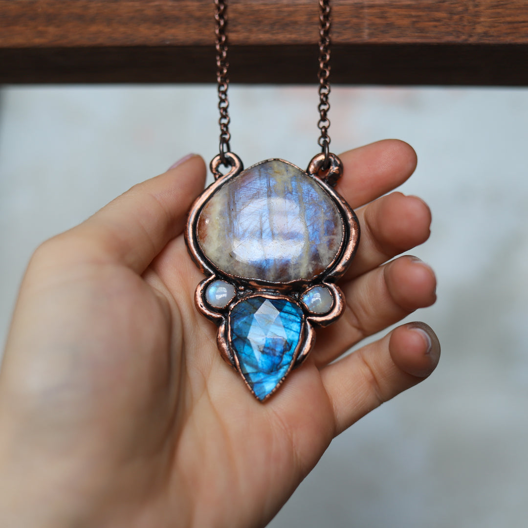 Sculpted Sunstone/Moonstone and Labradorite Necklace