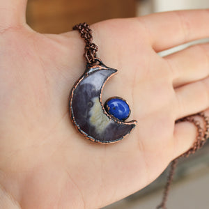 Violet Agate Crescent with Lapis - B