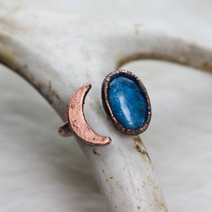 Blue Apatite Crescent Ring size 6.5