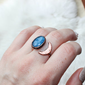 Blue Apatite Crescent Ring size 6.5