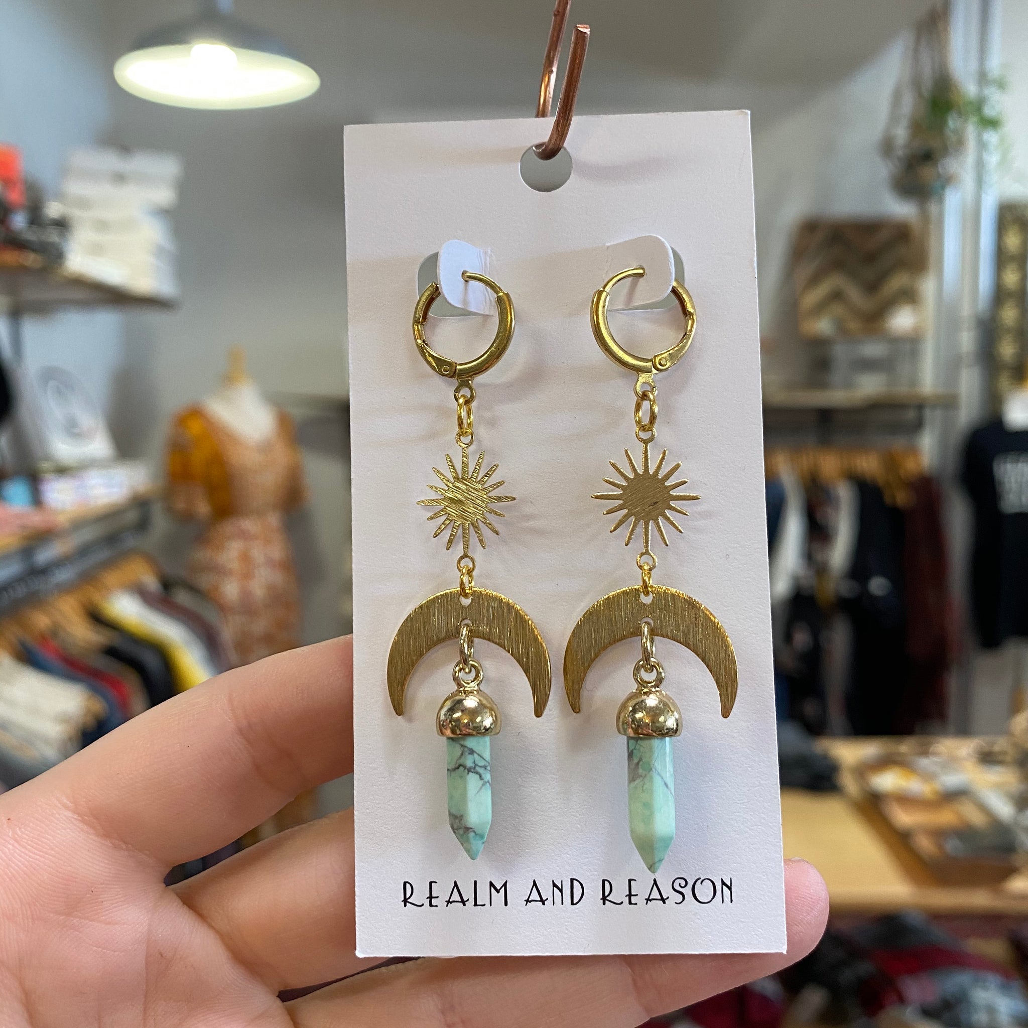 Brass Earrings with Amazonite