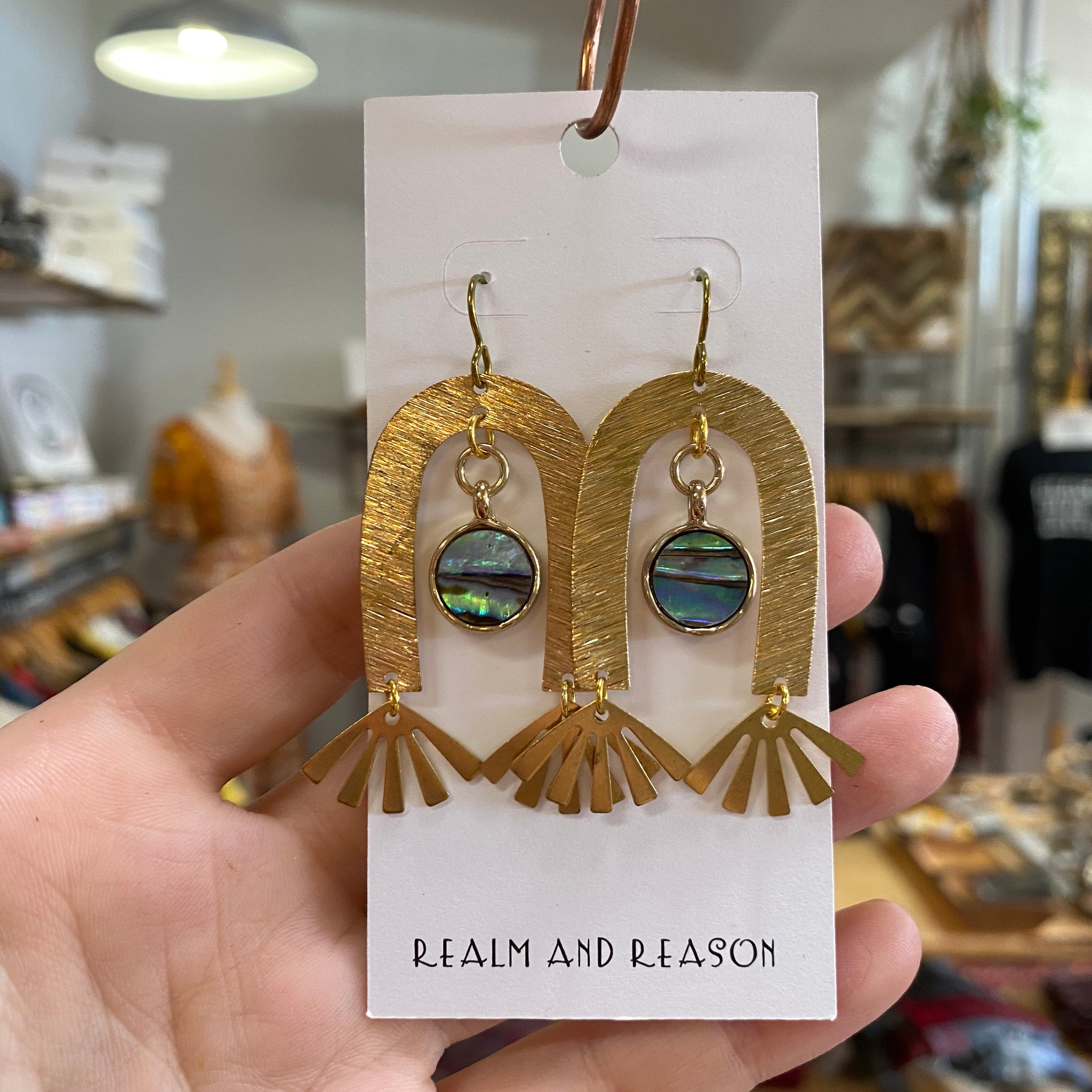 Brass Earrings with Abalone