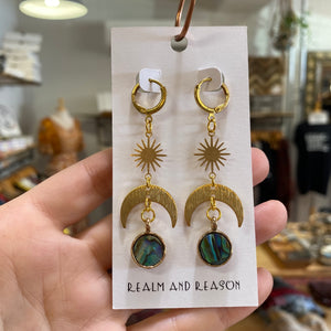 Brass Earrings with Moon and Abalone
