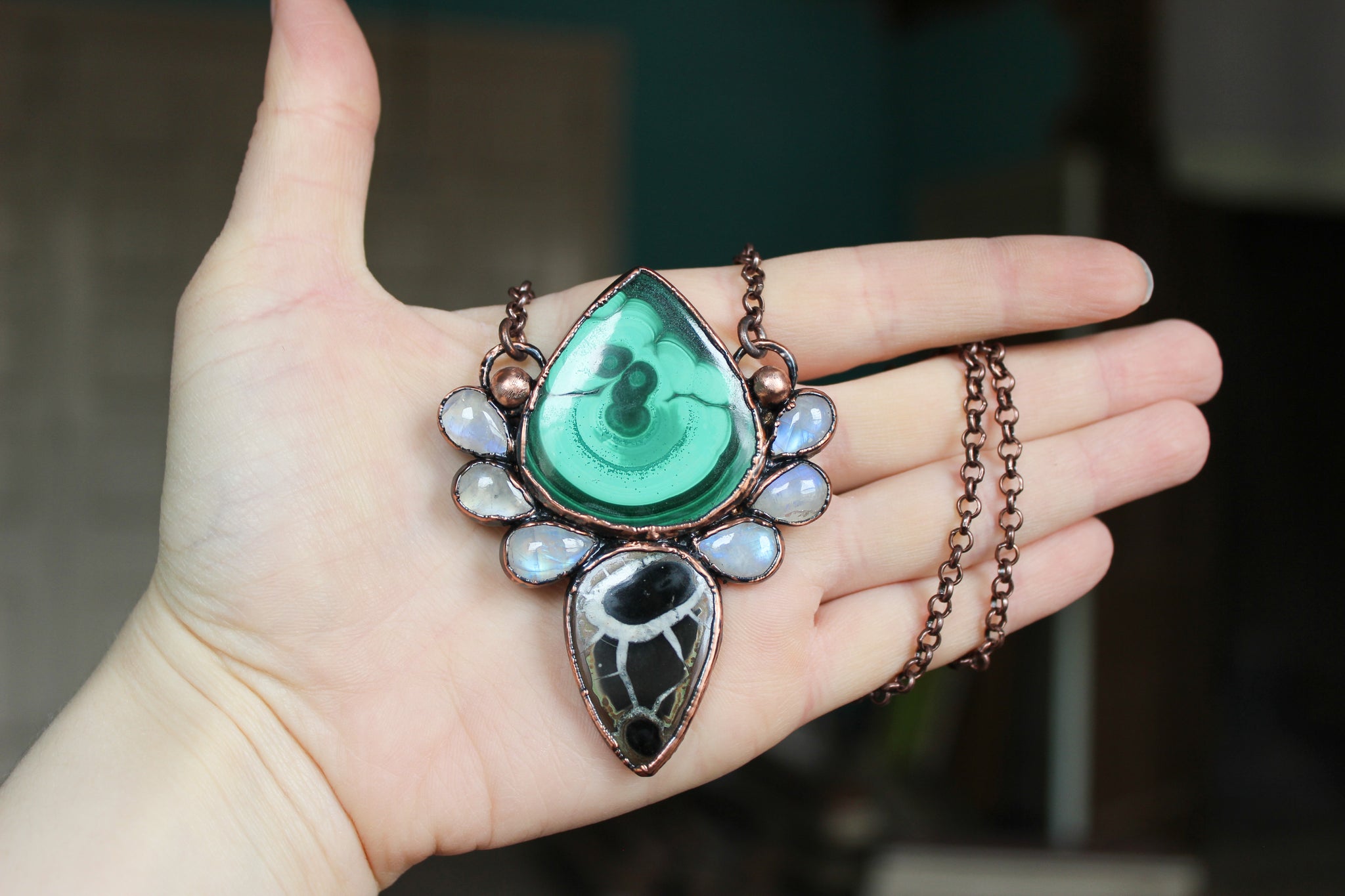 Malachite & Septarian Cluster Necklace