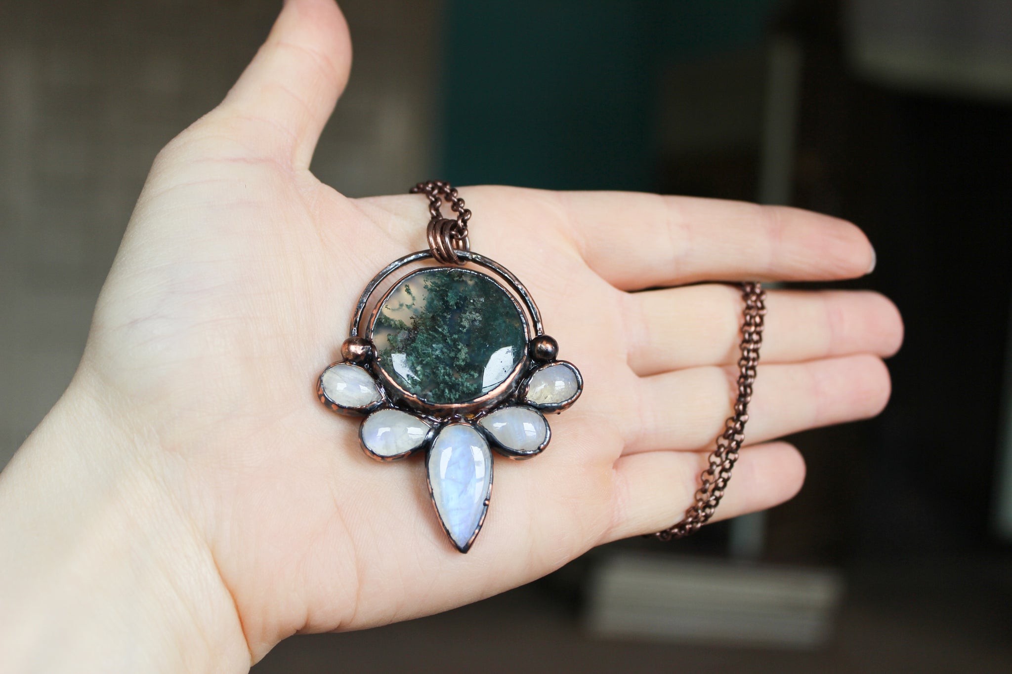 Moss Agate Moon Phase Necklace - d