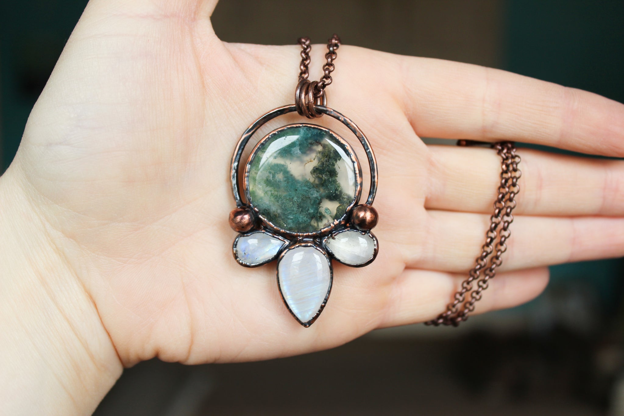 Moss Agate Moon Phase Necklace - a