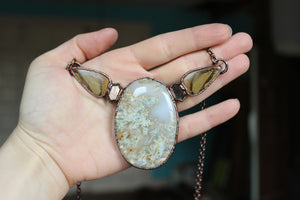 Moss Agate, Gold Sapphire, Jasper bib necklace