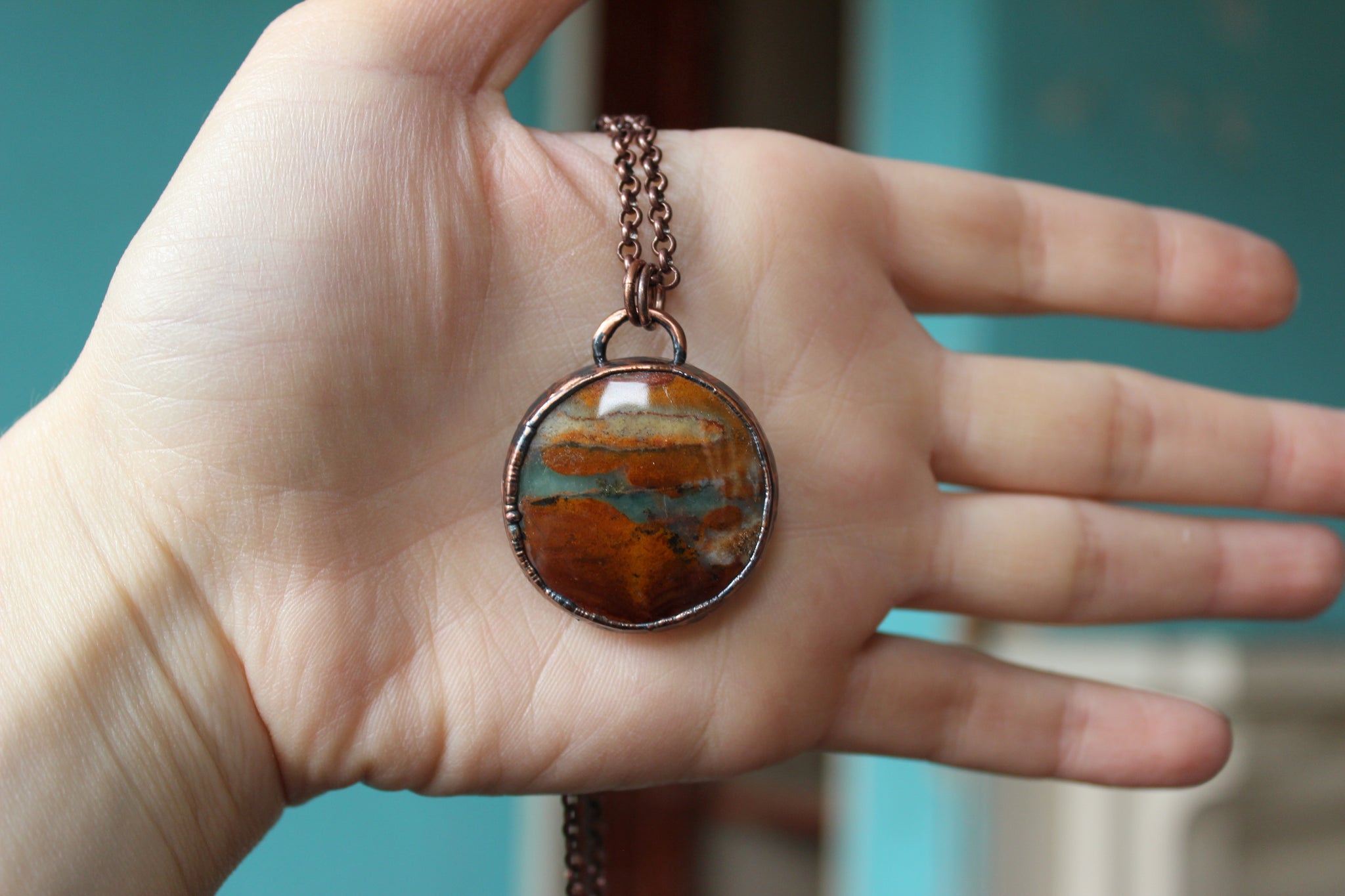 Small Opalized Wood Full Moon Necklace