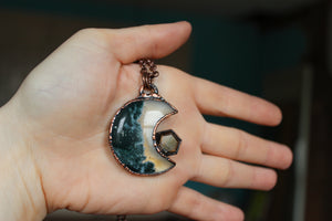 Moss Agate Moon with Gold Sapphire - c
