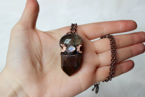 Celestial Amphibole Necklace with Lodolite + Moonstone