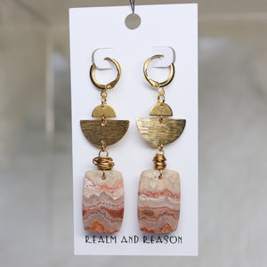 Brass & Pink Banded Agate Earrings