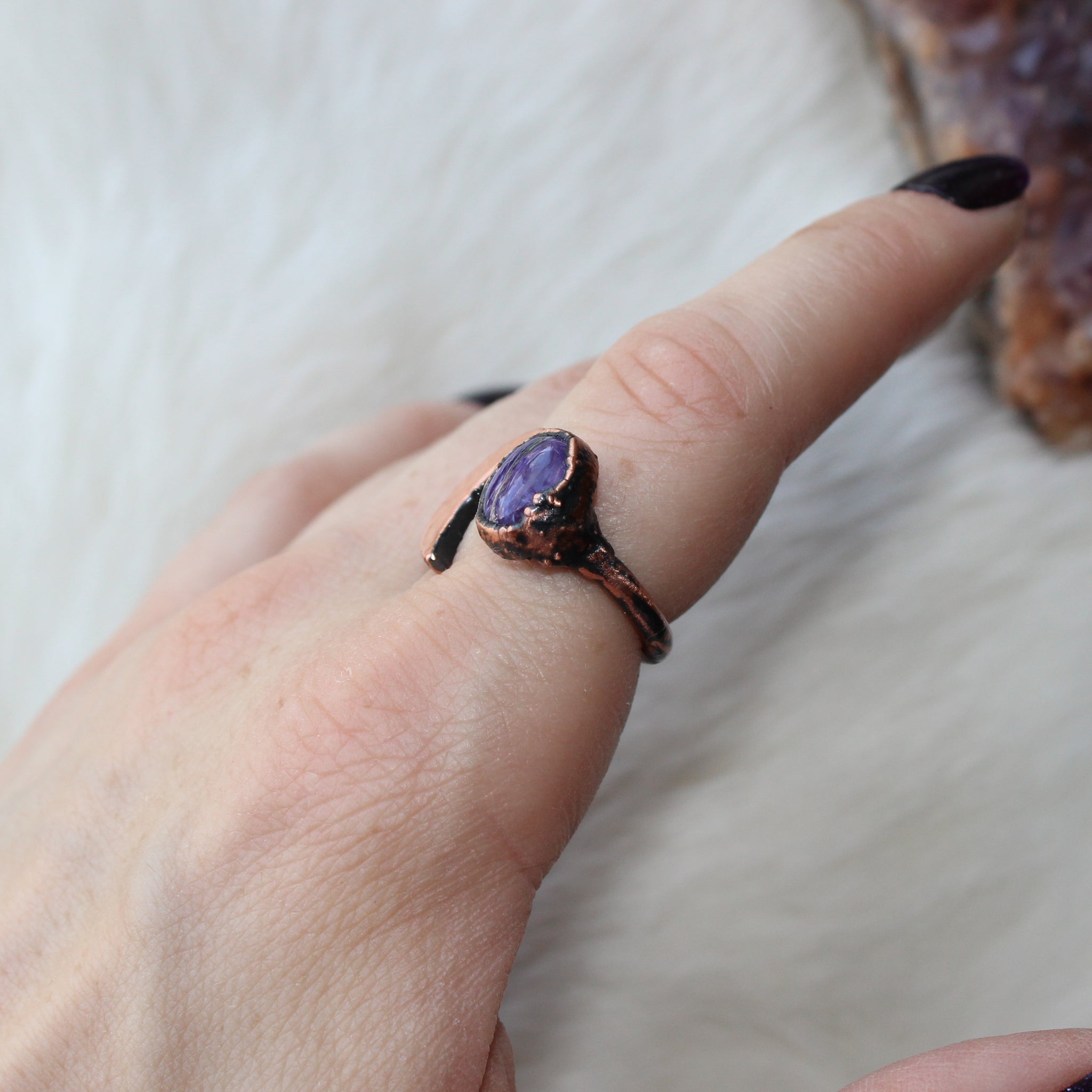 Crescent Ring with Charoite Size 7