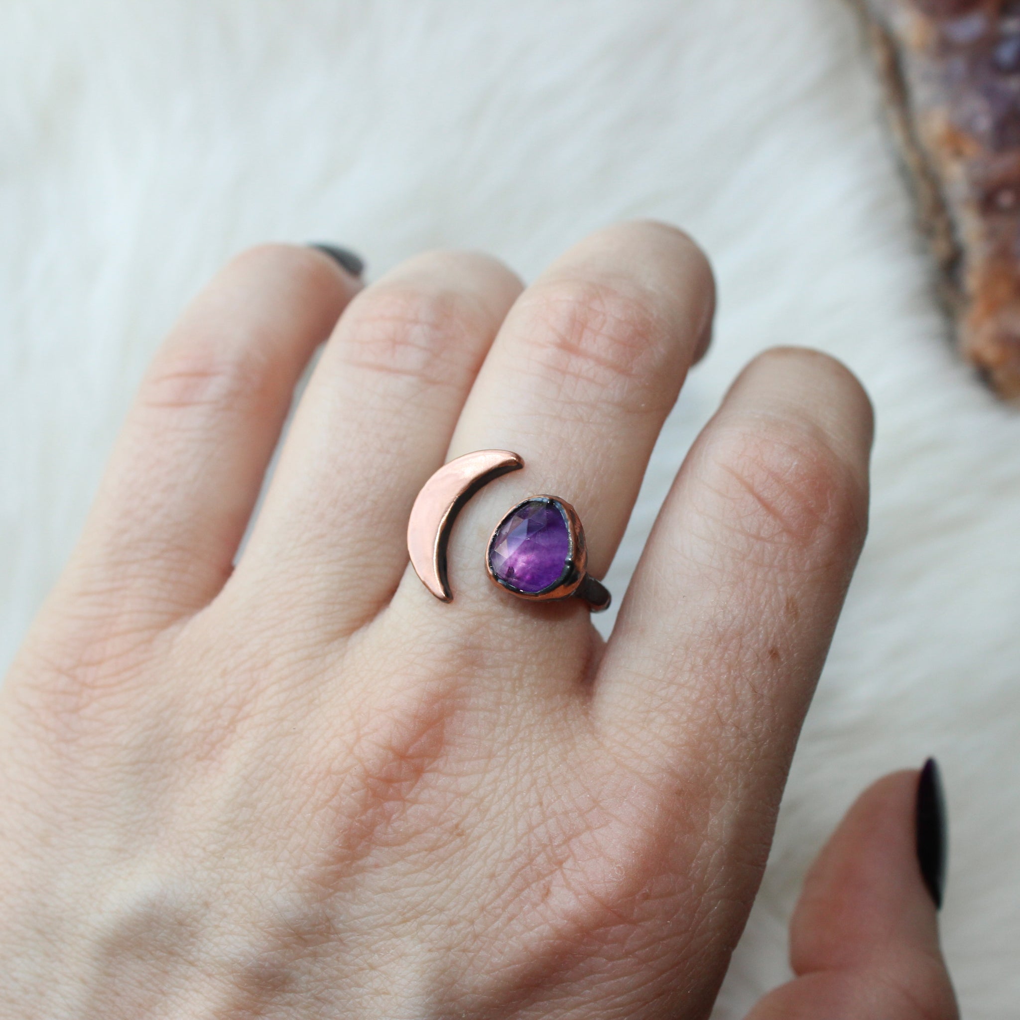 Crescent Ring with Fluorite Size 6.25
