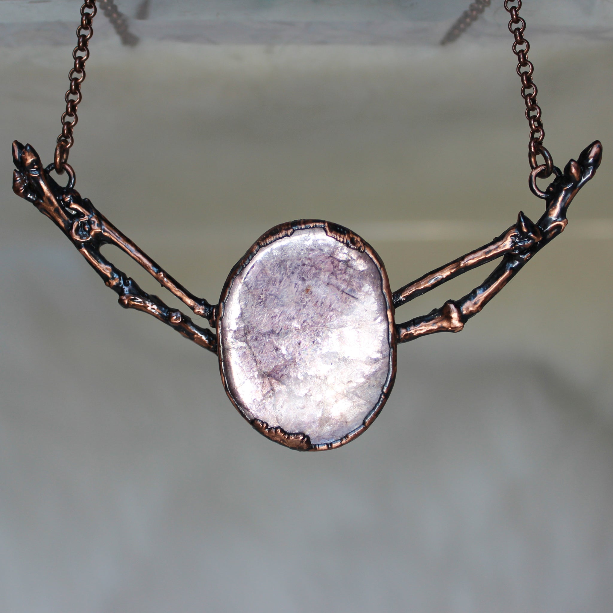 Gem Lepidolite Branch Bib Necklace - B