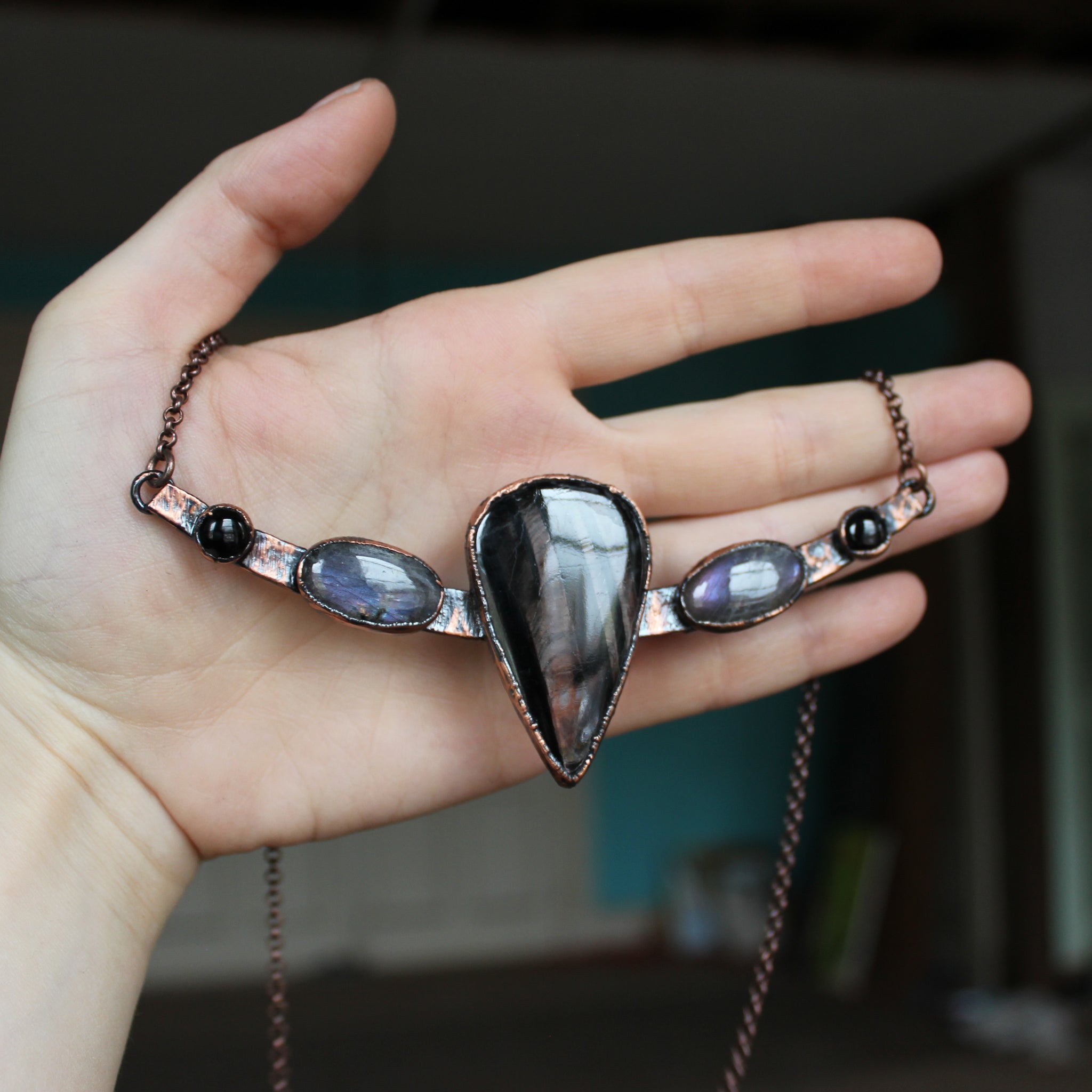 Hypersthene & Purple Labradorite Bib Necklace