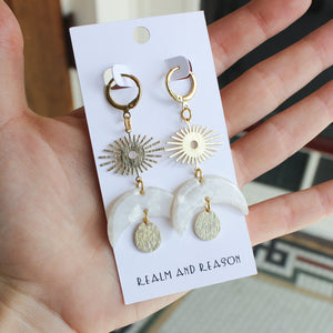 Brass Earrings With White Crescent Moons