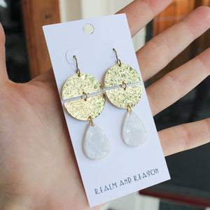 Brass Earrings With Pearly Acrylic Drops