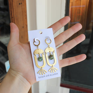Brass Earrings with Jade
